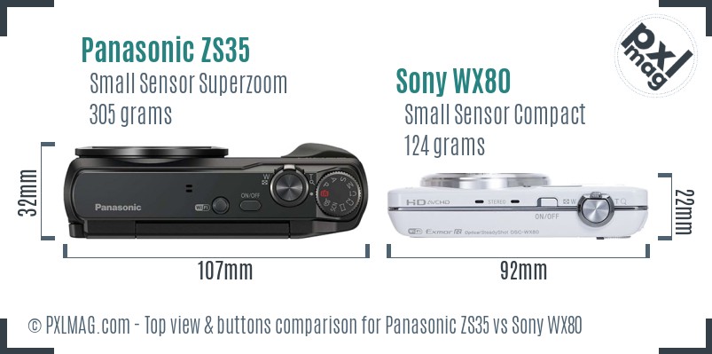 Panasonic ZS35 vs Sony WX80 top view buttons comparison