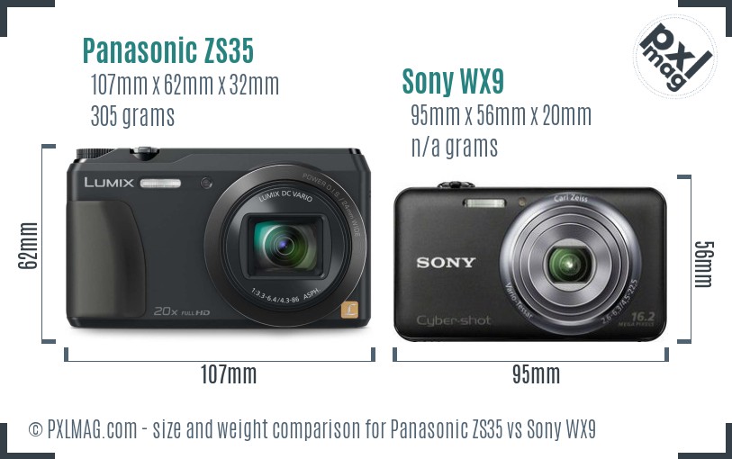 Panasonic ZS35 vs Sony WX9 size comparison