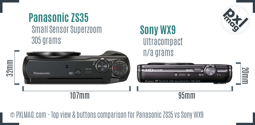 Panasonic ZS35 vs Sony WX9 top view buttons comparison