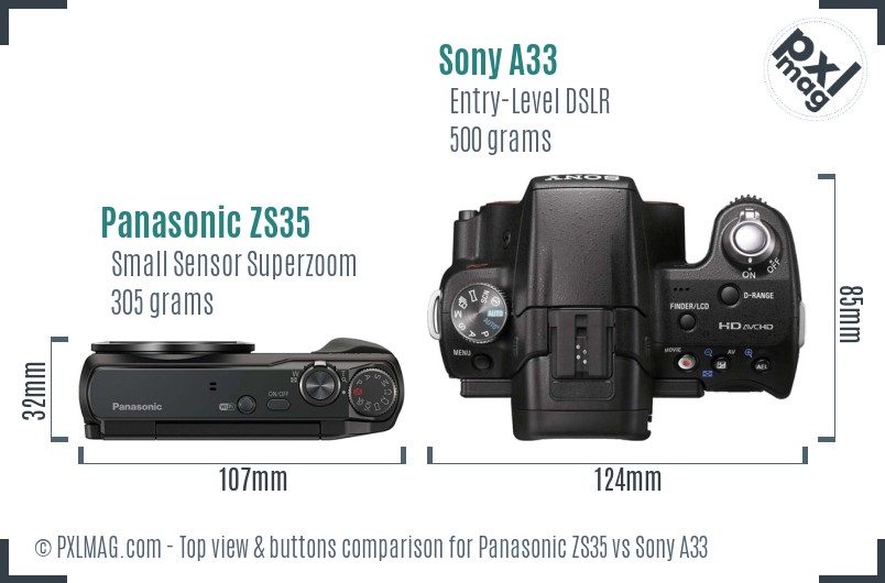 Panasonic ZS35 vs Sony A33 top view buttons comparison