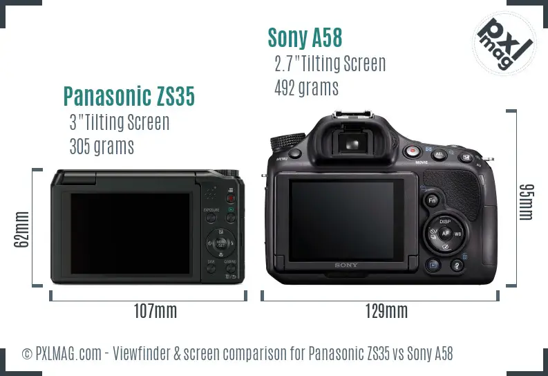 Panasonic ZS35 vs Sony A58 Screen and Viewfinder comparison