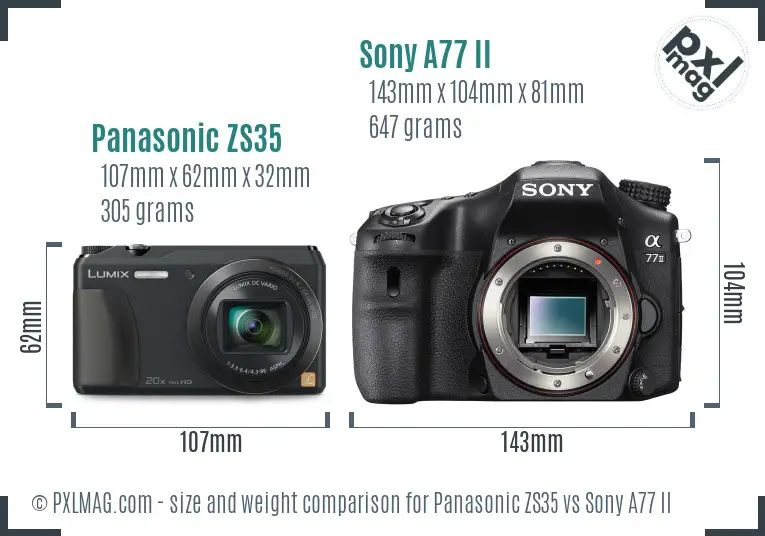 Panasonic ZS35 vs Sony A77 II size comparison Panasonic ZS35 vs Sony A77 II size comparison