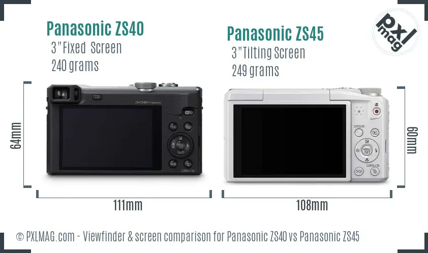 Panasonic ZS40 vs Panasonic ZS45 Screen and Viewfinder comparison