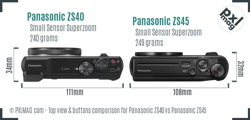 Panasonic ZS40 vs Panasonic ZS45 top view buttons comparison