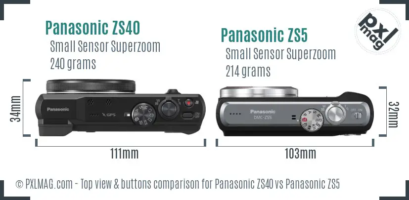 Panasonic ZS40 vs Panasonic ZS5 top view buttons comparison