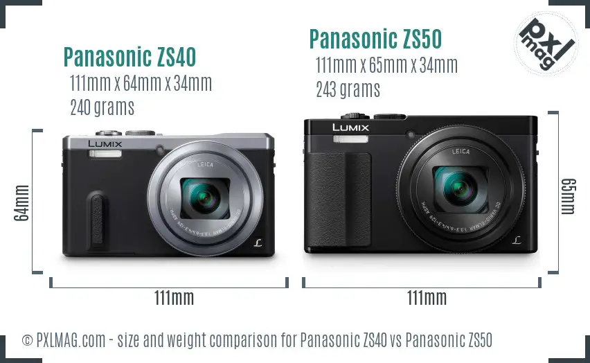 Panasonic ZS40 vs Panasonic ZS50 size comparison