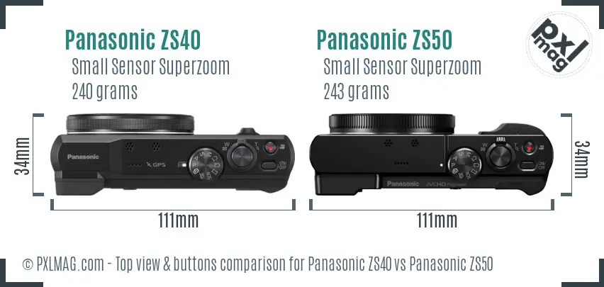 Panasonic ZS40 vs Panasonic ZS50 top view buttons comparison