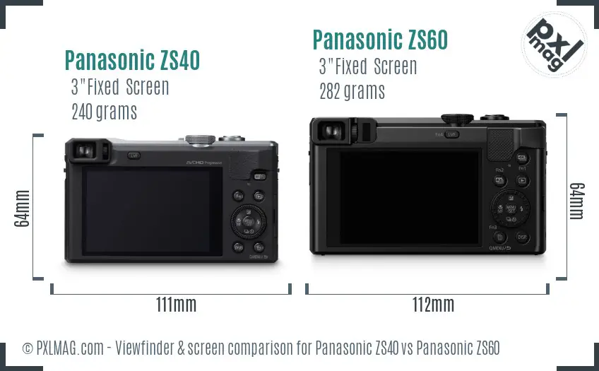 Panasonic ZS40 vs Panasonic ZS60 Screen and Viewfinder comparison