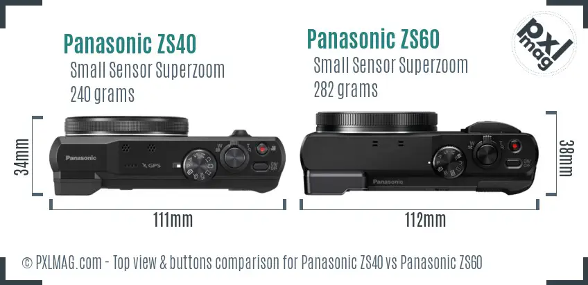 Panasonic ZS40 vs Panasonic ZS60 top view buttons comparison