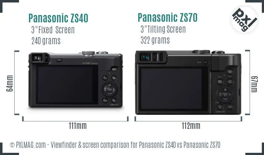 Panasonic ZS40 vs Panasonic ZS70 Screen and Viewfinder comparison