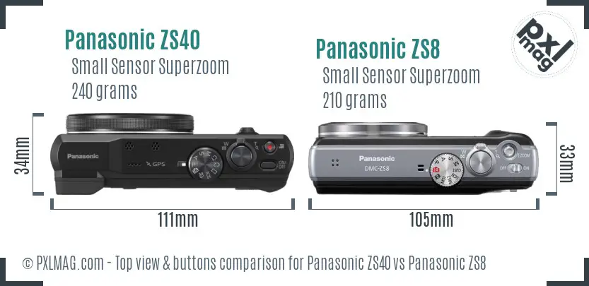 Panasonic ZS40 vs Panasonic ZS8 top view buttons comparison