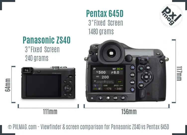 Panasonic ZS40 vs Pentax 645D Screen and Viewfinder comparison