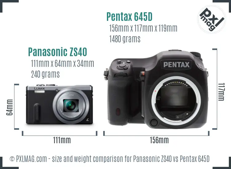 Panasonic ZS40 vs Pentax 645D size comparison
