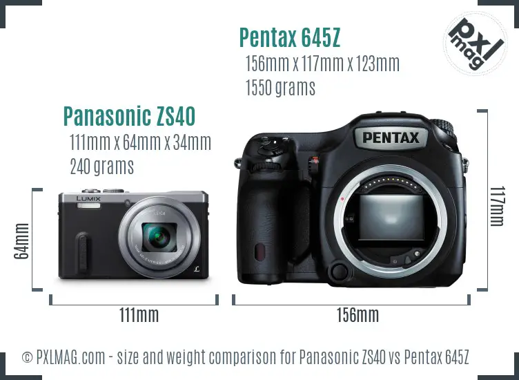 Panasonic ZS40 vs Pentax 645Z size comparison