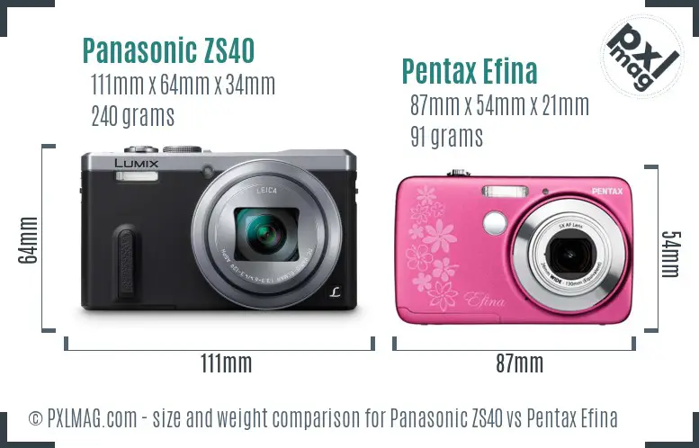Panasonic ZS40 vs Pentax Efina size comparison