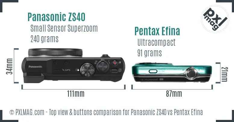 Panasonic ZS40 vs Pentax Efina top view buttons comparison