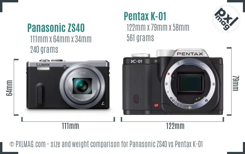 Panasonic ZS40 vs Pentax K-01 size comparison