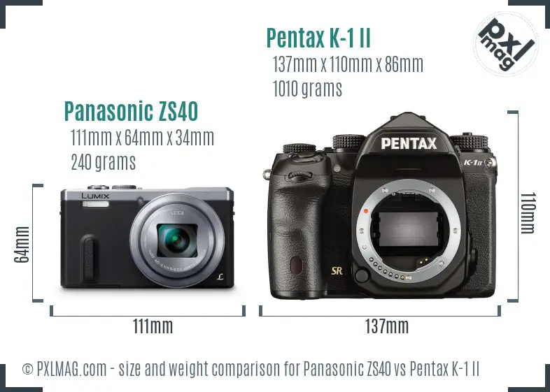 Panasonic ZS40 vs Pentax K-1 II size comparison
