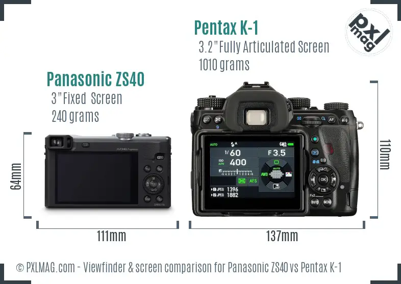 Panasonic ZS40 vs Pentax K-1 Screen and Viewfinder comparison