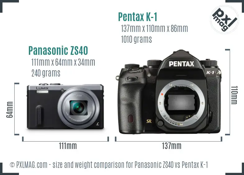 Panasonic ZS40 vs Pentax K-1 size comparison
