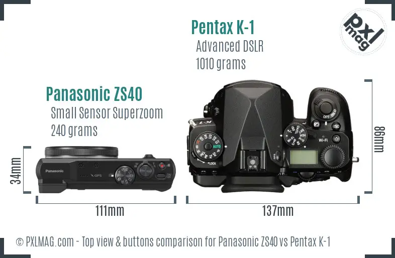 Panasonic ZS40 vs Pentax K-1 top view buttons comparison