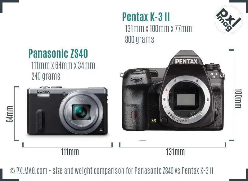 Panasonic ZS40 vs Pentax K-3 II size comparison