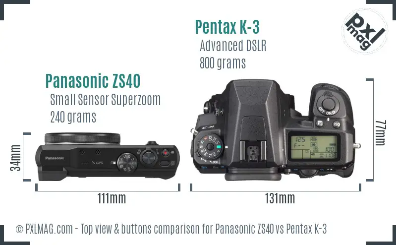 Panasonic ZS40 vs Pentax K-3 top view buttons comparison