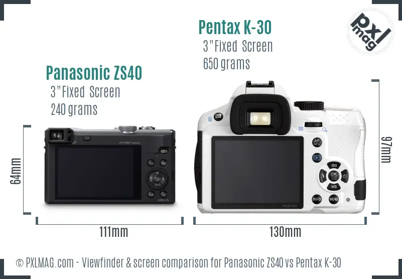 Panasonic ZS40 vs Pentax K-30 Screen and Viewfinder comparison