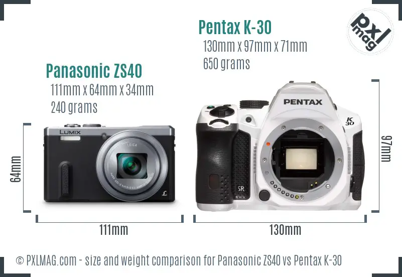 Panasonic ZS40 vs Pentax K-30 size comparison