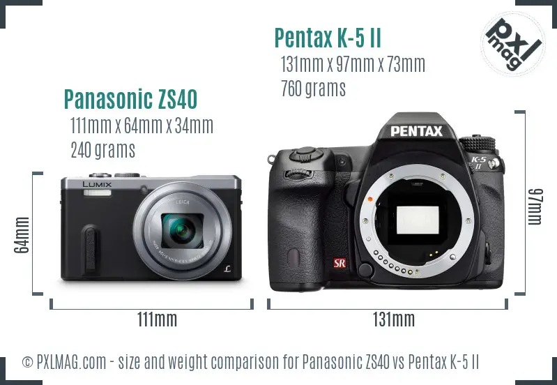 Panasonic ZS40 vs Pentax K-5 II size comparison