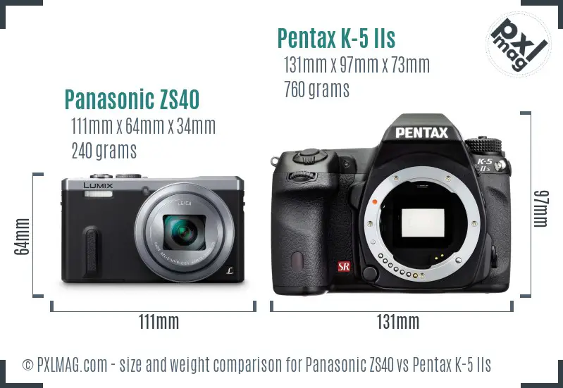 Panasonic ZS40 vs Pentax K-5 IIs size comparison