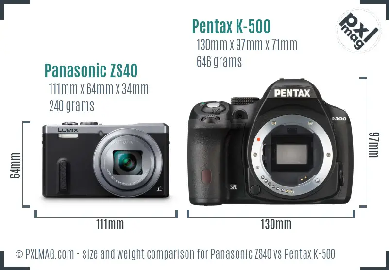 Panasonic ZS40 vs Pentax K-500 size comparison