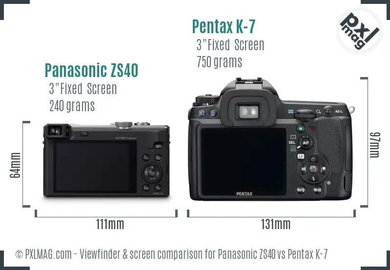 Panasonic ZS40 vs Pentax K-7 Screen and Viewfinder comparison