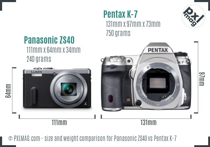 Panasonic ZS40 vs Pentax K-7 size comparison