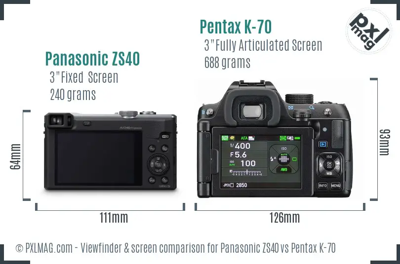 Panasonic ZS40 vs Pentax K-70 Screen and Viewfinder comparison