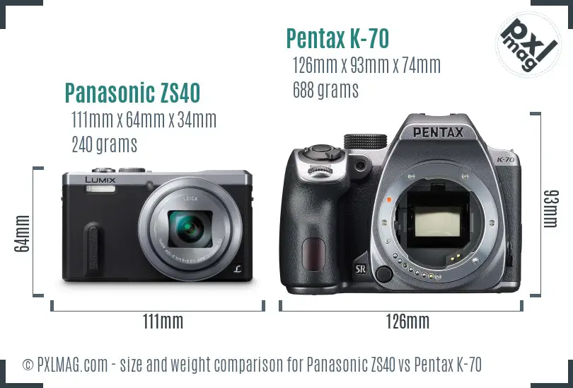 Panasonic ZS40 vs Pentax K-70 size comparison