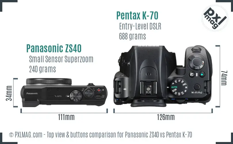 Panasonic ZS40 vs Pentax K-70 top view buttons comparison