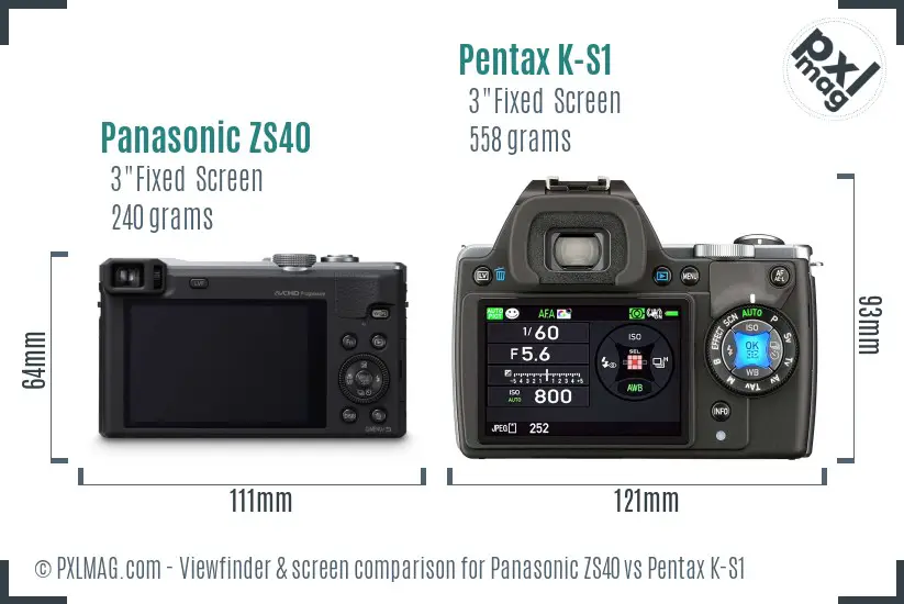 Panasonic ZS40 vs Pentax K-S1 Screen and Viewfinder comparison