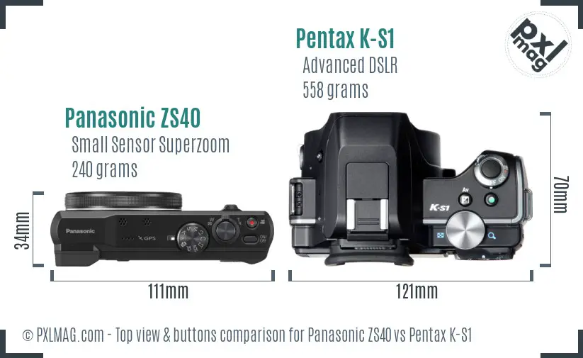 Panasonic ZS40 vs Pentax K-S1 top view buttons comparison