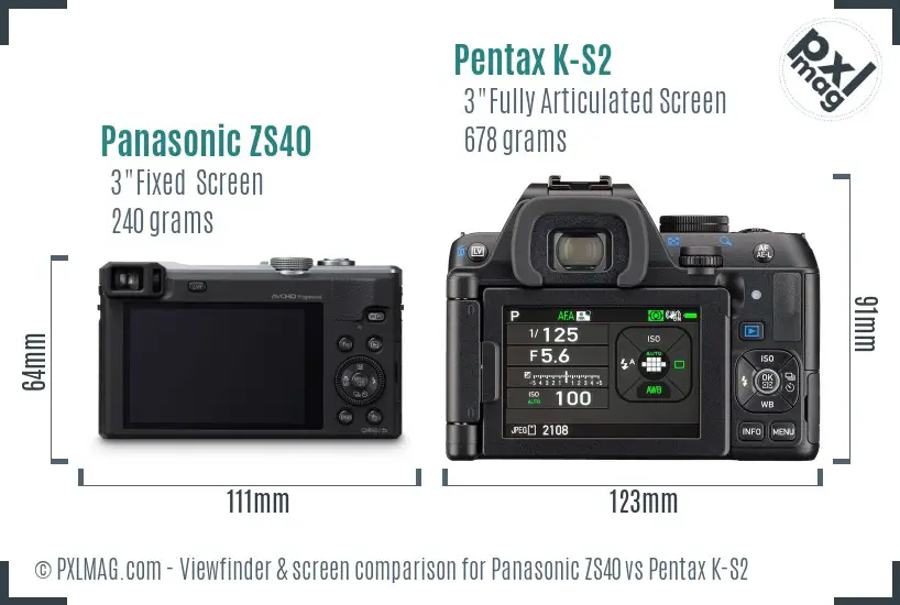 Panasonic ZS40 vs Pentax K-S2 Screen and Viewfinder comparison