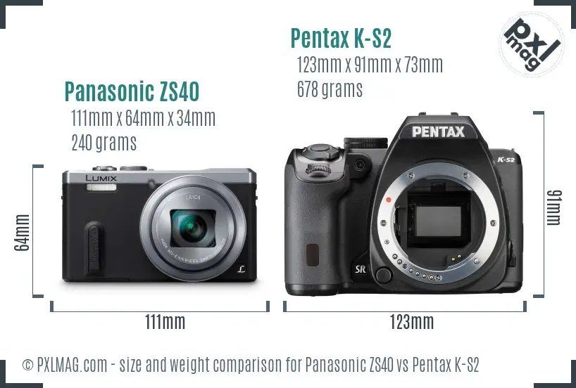 Panasonic ZS40 vs Pentax K-S2 size comparison