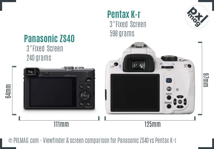 Panasonic ZS40 vs Pentax K-r Screen and Viewfinder comparison