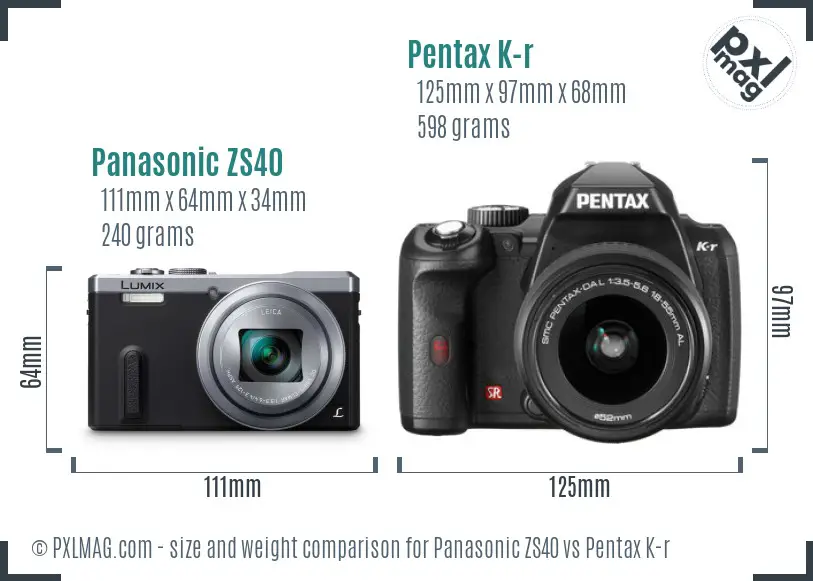 Panasonic ZS40 vs Pentax K-r size comparison