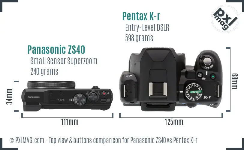 Panasonic ZS40 vs Pentax K-r top view buttons comparison