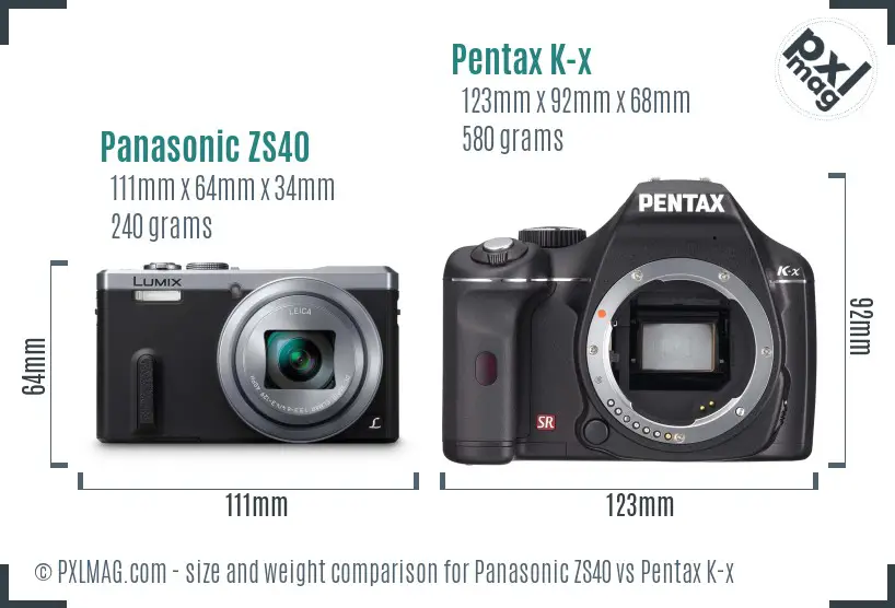 Panasonic ZS40 vs Pentax K-x size comparison