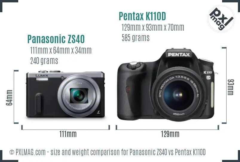 Panasonic ZS40 vs Pentax K110D size comparison