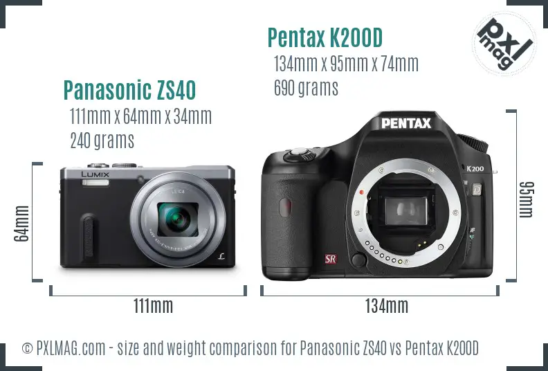 Panasonic ZS40 vs Pentax K200D size comparison