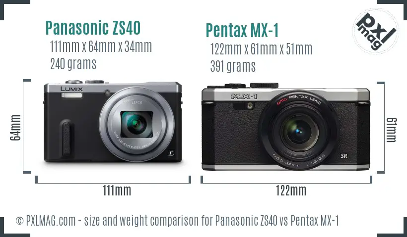 Panasonic ZS40 vs Pentax MX-1 size comparison