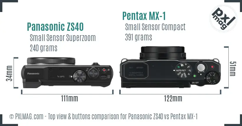 Panasonic ZS40 vs Pentax MX-1 top view buttons comparison