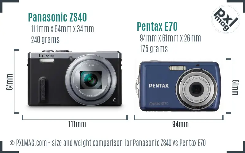 Panasonic ZS40 vs Pentax E70 size comparison